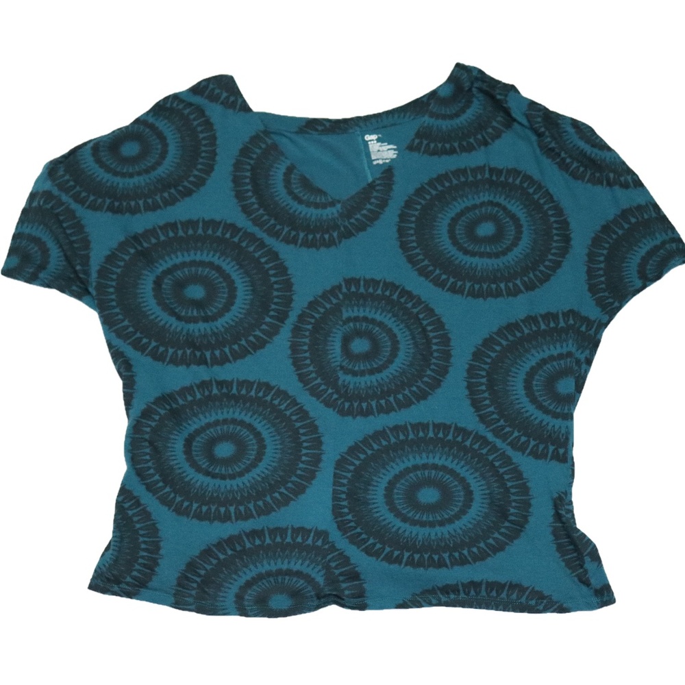 Gap V-Neck T-Shirt Blue & Black Graphic XL